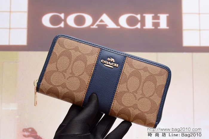 COACH蔻馳 原單 Fa52859 pvc配皮 經典logo 專櫃新款 馬車標拼色 長款拉鏈錢包 outlets款  Chz1379